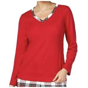 NEW CHARTER CLUB LUXURY women's knit pajama top in stewart plaid
